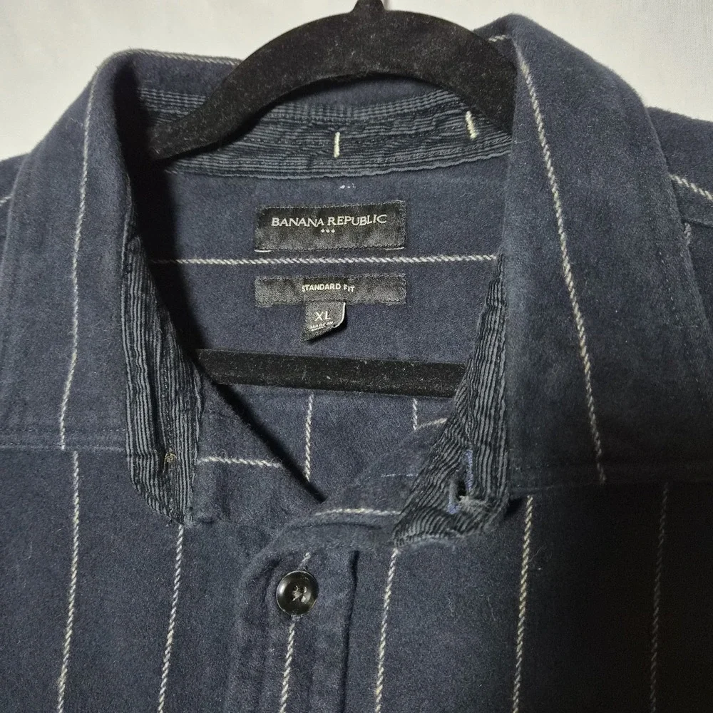 Banana Republic Mens XL Heavy Weight Shirt Jacket Standard Fit Navy Blue/Striped